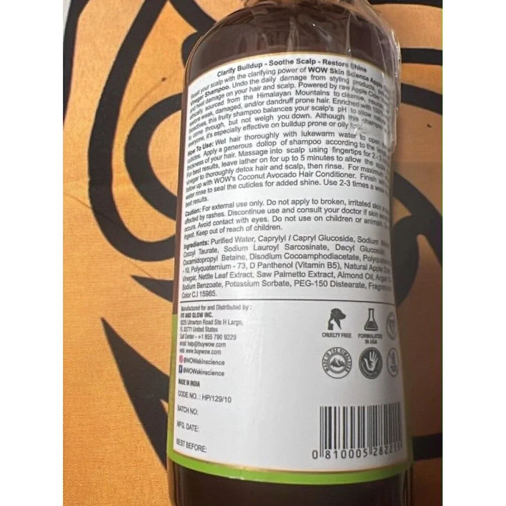 WOW Skin Science Apple Cider Vinegar Shampoo + Coconut Avocado Conditioner Set –